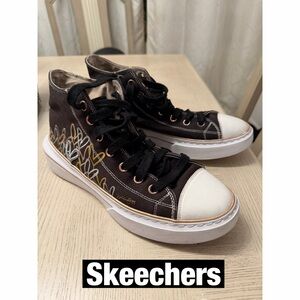 Skechers Court Classics Black Embroidered High Top Canvas Sneakers